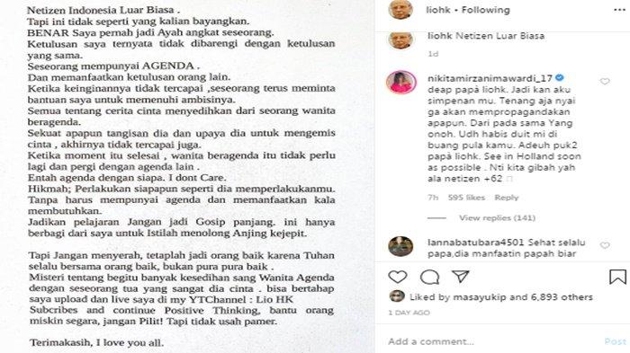 Nikita Mirzani komentari unggahan ayah angkat Syahrini yang dicampakkan Incess (Instagram @liohk)