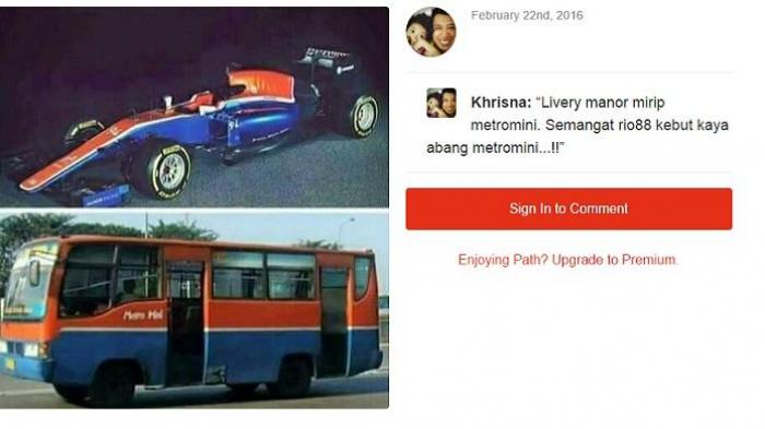 Haters Sindir Mobil Rio Haryanto: “MRT? Metromini Racing Team”