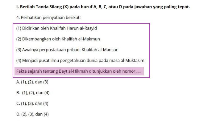 Kunci Jawaban PAI Kelas 8, Fakta Sejarah tentang Bayt Al-Hikmah Ditunjukkan oleh Nomor . .