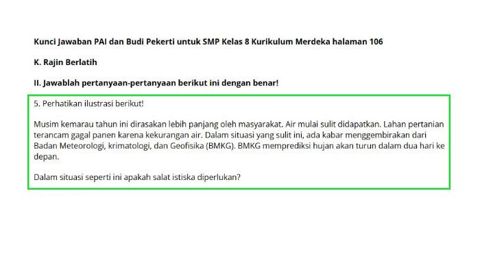 Kunci Jawaban PAI Kelas 8 Halaman 106, Dalam Situasi Seperti Ini Apakah Salat Istiska Diperlukan?