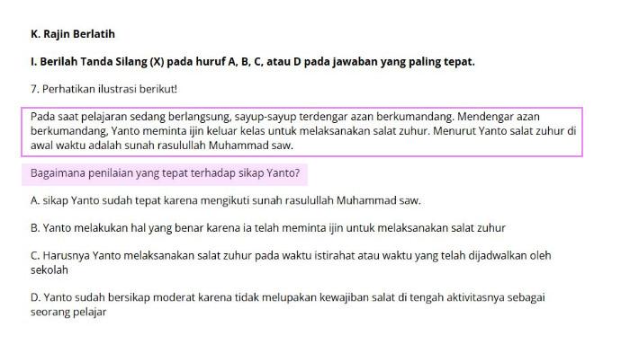 Kunci Jawaban PAI Kelas 8, Yanto Meminta Ijin Keluar Kelas untuk Melaksanakan Salat Zuhur . .
