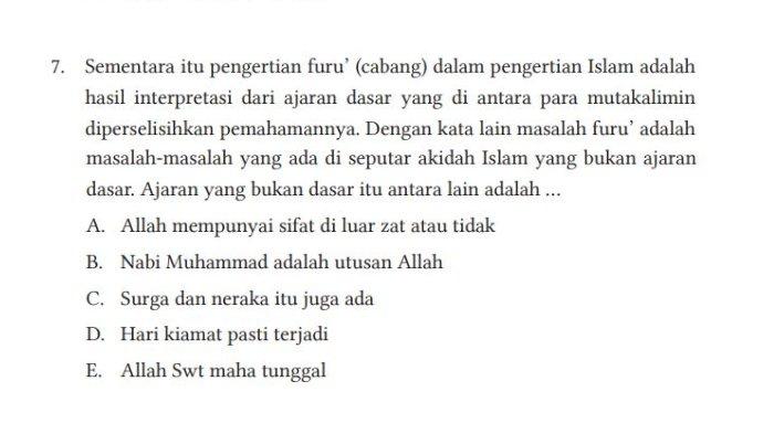 KUNCI JAWABAN PAI Kelas 12 Kurikulum Merdeka, Pengertian Furu’ dalam Pengertian Islam adalah . .