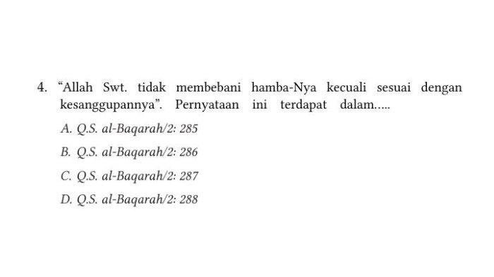 KUNCI JAWABAN PAI Kelas 7, Allah Swt Tidak Membebani Hamba-Nya Kecuali Sesuai dengan Kesanggupannya