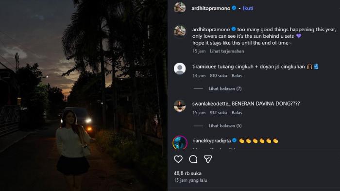 Ardhito Pramono mengunggah potret Davina Karamoy