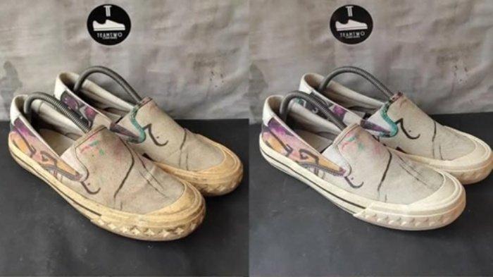 Hasil sebelum dan sesudah dari Sepatu yang dibersihkan oleh Team Two Clean Shoes, Serang, Banten.