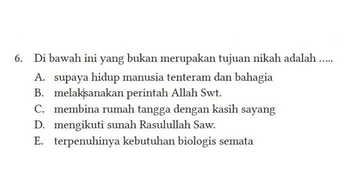 KUNCI JAWABAN PAI Kelas 11 Kurikulum Merdeka, Di Bawah Ini yang Bukan Merupakan Tujuan Nikah adalah