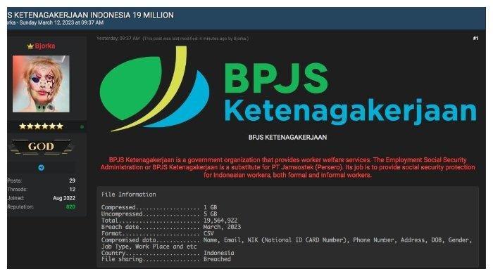 Kembali Berulah, Hacker Bjorka Klaim Bocorkan 19 Juta Data Pengguna BPJS Ketenagakerjaan