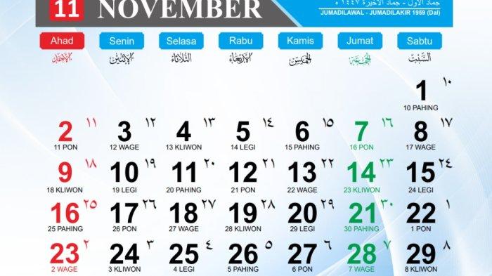 Catat Kalender November 2025, Tersedia 5 Hari Minggu
