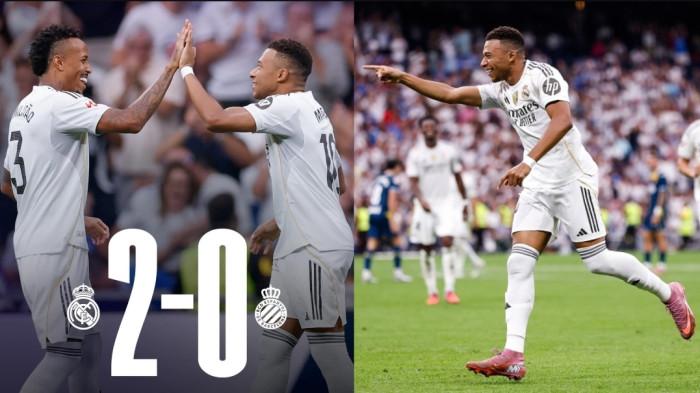 Menang 2-0 Tas Espanyol, Real Madrid kokoh di puncak klasemen sementara Laliga, dengan raihan 15 poin.  