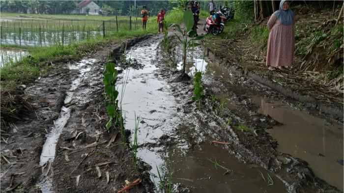 PROTEK JALAN RUSAK - Puluhan warga Kampung