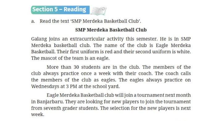 Kunci Jawaban Bahasa Inggris Kelas 7, What Kind of Extracurricular Activity Does Galang Join?