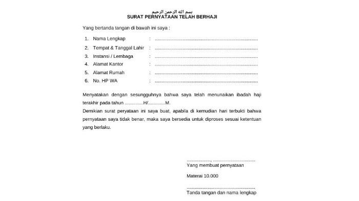 Surat Pernyataan Telah Berhaji