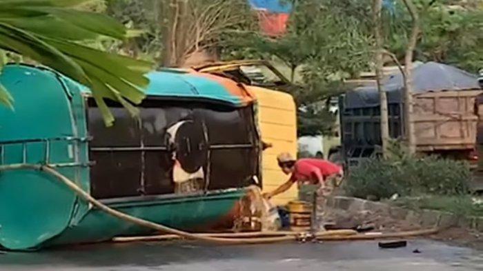 Truk Tangki Minyak Sayur Terguling di Turunan JLS Lebak Denok Cilegon, Akibatkan Lalu Lintas Macet