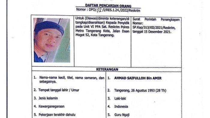 Ciri-ciri Guru di Tangerang Diburu Polisi, Diduga Melakukan Tindakan Asusila terhadap Dua Bocah