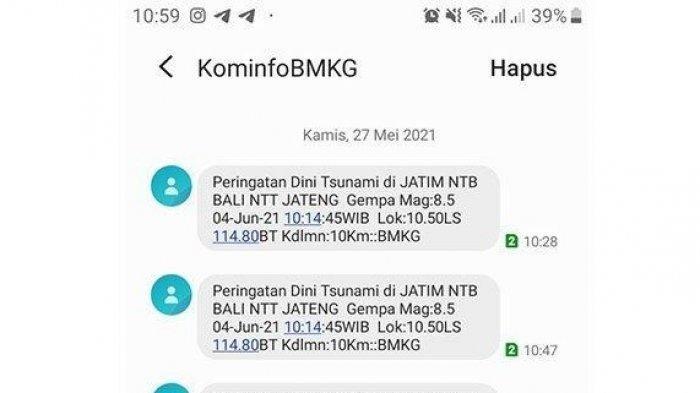 Heboh SMS KominfoBMKG Berisi Peringatan Dini Tsunami di Bali 4 Juni 2021,Ternyata Kesalahan Teknis