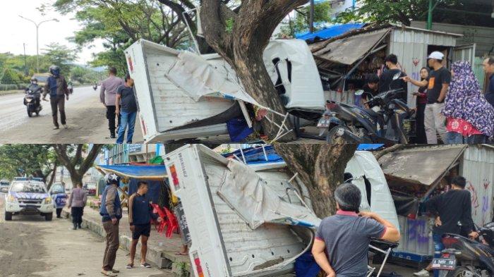 Akibat Ngebut di Jalanan, Mobil Losbak Putih "Nyangkut" di Pohon di JLS Cilegon