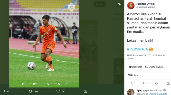 Pingsan saat Laga Melawan Persib Bandung, Pemain Persiraja Aceh Dilarikan ke RS. Begini Kondisinya