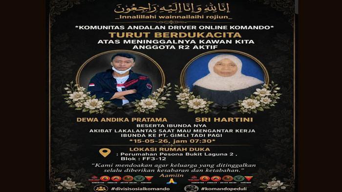 KORBAN KECELAKAAN MAUT - Ibu dan anak korban kecelakaan maut di Batam di Jalan S Parman, Kecamatan Sei Beduk, Jumat (15/5/2026) pagi. Di mata tetangga, Sri Hartini dan Dewa dikenal sebagai sosok yang baik dan ramah