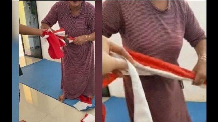Viral Video Emak-emak Robek-robek Bendera Merah Putih lalu Hamburkan Depan Anak-anak