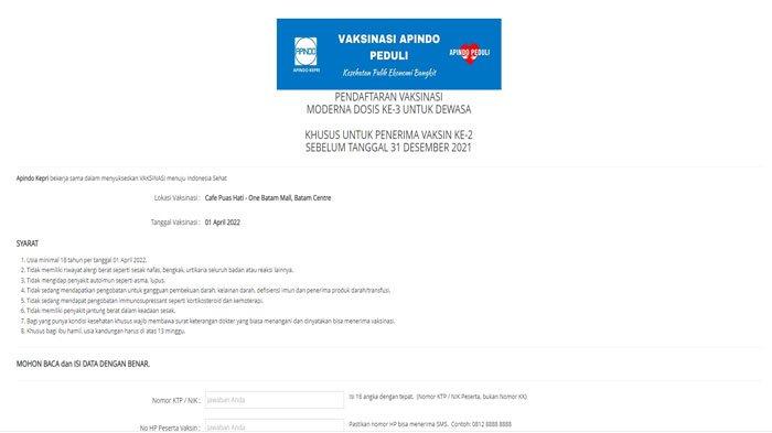 LINK Pendaftaran Vaksin Booster Batam Merek Moderna dari Apindo Kepri, Jumat 1 April 2022
