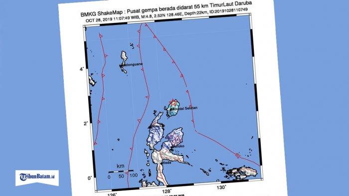 GEMPA HARI INI, Gempa 4.8 SR guncang Daruba, Maluku Utara, Senin Jam 11.07 WIB, Berikut Info BMKG