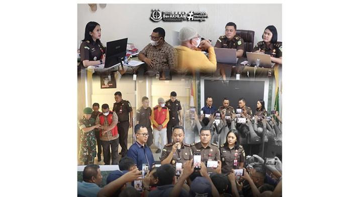 TERSANGKA KORUPSI - Kepala Desa Sugie M dan DJ, digiring menuju mobil tahanan usai ditetapkan Kejari Karimun tersangka korupsi terkait surat tanah fiktif, Rabu (29/10/2025)