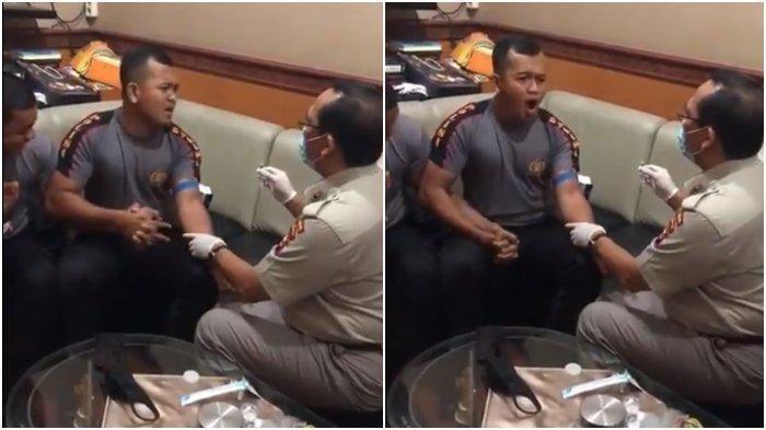 Fakta Dibalik Video Viral Seorang Anggota Polisi Gemeteran Saat Disuntik Dokter