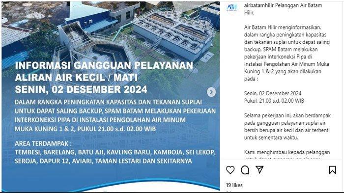 Gangguan Air di Batam Hari Ini Sasar Batu Aji dan Sagulung, ABH Beri Penjelasan
