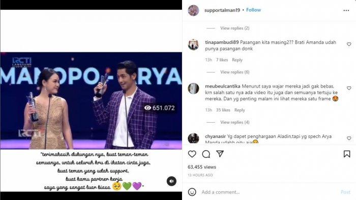 Arya Saloka Puji Amanda Manopo Partner Terbaik usai Terima Penghargaan IDSA 2022