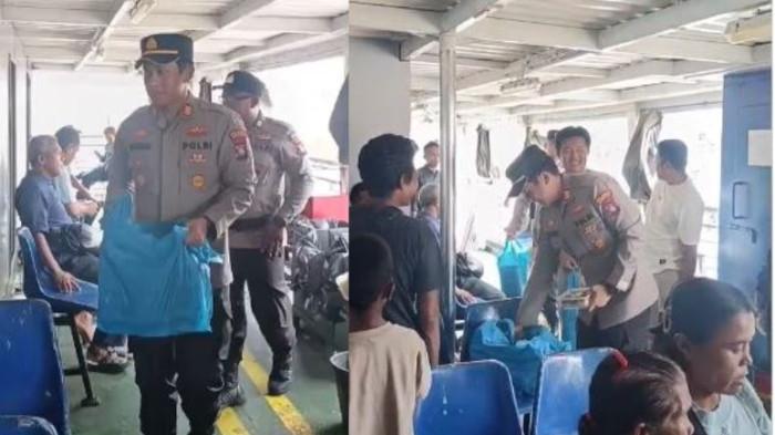 JURNALIS BERBAGI - Polsek KKP dan Jurnalis Kota Batam bagi-bagi nasi Jumat berkah di Kapal Roro