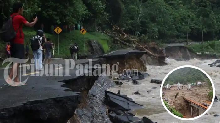 JALAN PUTUS - Bencana Alam di Sumbar mengakibatkan jalan nasional di Lembah Anai terputus, Jumat (28/11/2025).(tribunPadang.com/Arif Ramanda Kurnia)