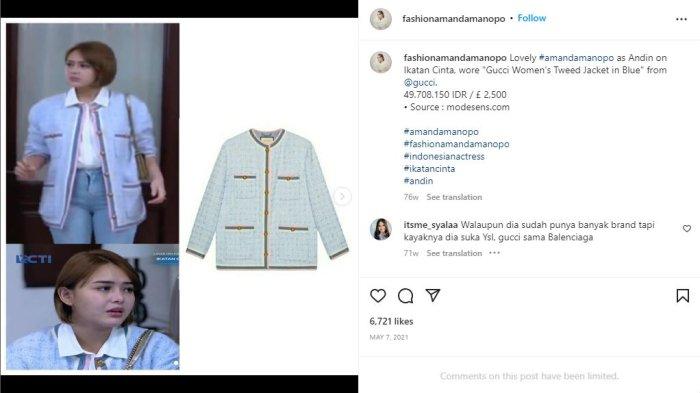 Amanda Manopo Kenakan Jaket Gucci Harga Rp 49 Juta saat Syuting Ikatan Cinta