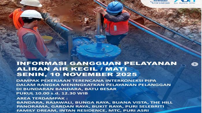 Jadwal Mati Air di Batam Berlaku Senin, 11 November 2025, Warga Batam Bersiap