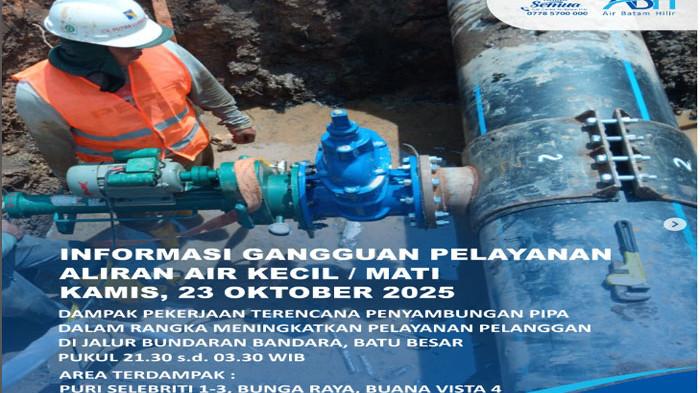 Warga Batam Bersiap, Air Batam Hilir Umumkan Jadwal Mati Air di Batam Hari Ini