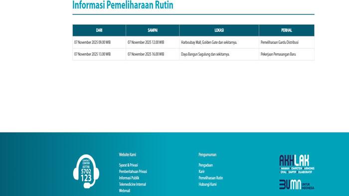 Jadwal Pemeliharaan Rutin PLN Batam Jumat, 7 November 2025, Warga Batam Tak Ada Salahnya Bersiap