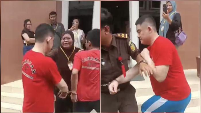 Keluarga Dwi Putri meluapkan emosi saat Wilson tiba di PN Batam, Senin (18/5/2026)