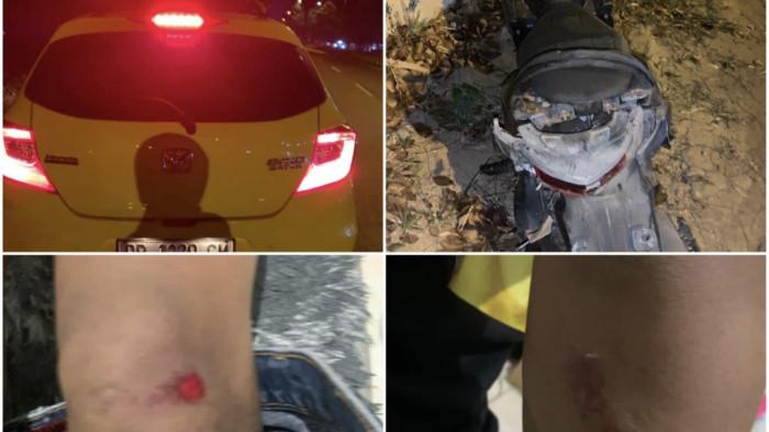 KECELAKAAN DI BATAM - Foto mobil Brio kuning, motor yang terlibat kecelakaan di Batam, di kawasan Bida Asri 1, Kecamatan Batam Kota, Selasa (10/2/2026) dini hari, dan luka yang alami korban usai motornya ditabrak pengemudi mobil dari belakang.
