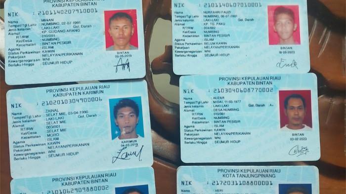 Lima identitas nelayan Bintan yang dilaporkan ditahan oleh otoritas Malaysia, Senin (1/6).