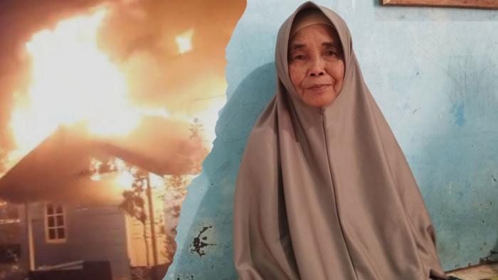 Nenek Maryani (67), yang kini berusaha untuk tegar setelah musibah kebakaran hebat yang meluluhlantakkan rumah panggung kayu miliknya, di Gang Air Payang, Jalan Jenderal Soedirman, Kelurahan Ranai Kota, Kecamatan Bunguran Timur, Kabupaten Natuna, Provinsi Kepulauan Riau, Senin (9/2/2026) malam. Foto diambil: Selasa (10/2/2026).