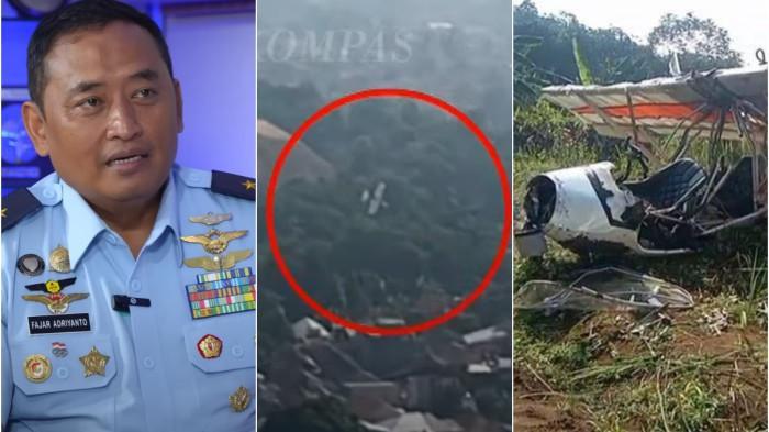 PESAWAT JATUH - (Dari kiri ke kanan) Marsekal Pertama (Marsma) TNI Fajar Adriyanto gugur dalam kecelakaan pesawat latih FASI di Kecamatan Ciampea, Bogor, Jawa Barat, Minggu, 3 Agustus 2025; video detik-detik insiden; dan kondisi pesawat yang jatuh.