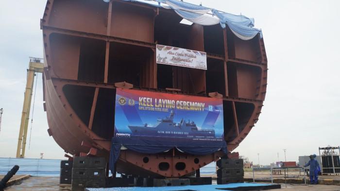 Kementerian Pertahanan melakukan keel laying kapal Offshore Patrol Vessel (OPV) ke-3 di galangan PT Noahtu Shipyard, Batam, Rabu (19/11/2025).
