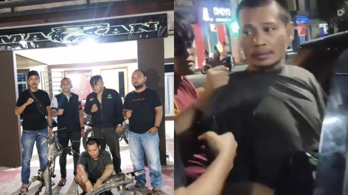 DITANGKAP POLISI - Kolase KH, pelaku dugaan penganiayaan dan pengrusakan di Sagulung Batam, saat diamankan polisi, Rabu (27/8/2025).
