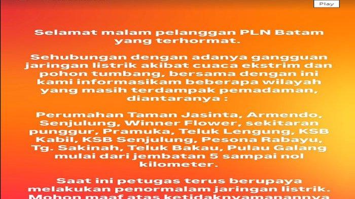 Dampak Badai di Batam, PLN Ungkap Gangguan Jaringan Listrik Hingga Pulau Galang