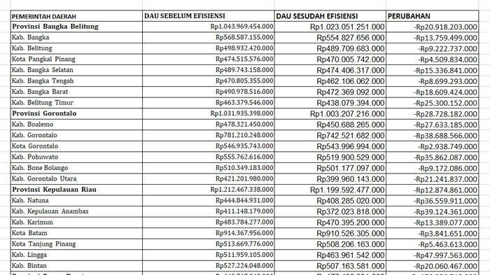 Daftar Perbandingan Transfer DAU 2025 di Riau Setelah Presiden Prabowo Efisiensi Anggaran