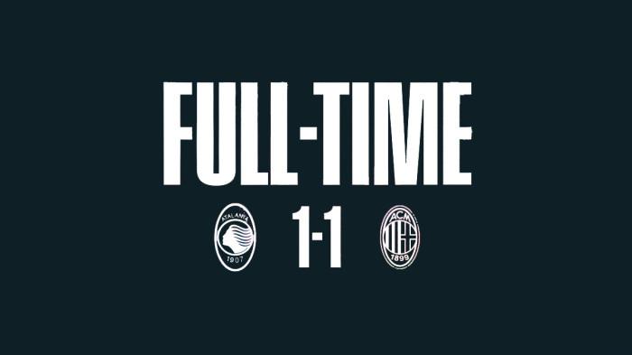 Hasil Atalanta vs AC Milan, Gol Samuele Ricci Dibalas Gol Ademola Lookman, Skor Akhir Imbang