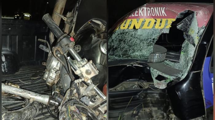 KECELAKAAN DI BATAM - Kondisi mobil pikap dan motor Vixion yang terlibat kecelakaan di Jalan Raya Marina City, Sekupang, Kota Batam, Minggu (4/5/2026) dini hari