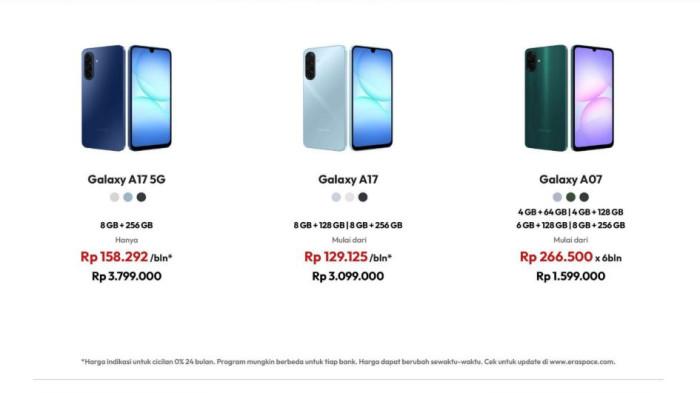 Samsung Galaxy A Series yang dijual mulai Rp1 Jutaan.