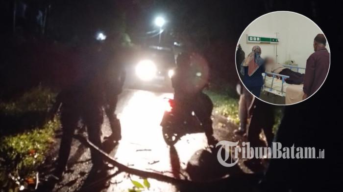 KECELAKAAN DI LINGGA - Zulfitri kini menjalani perawatan intensif di Rumah Sakit Umum Daerah (RSUD) Dabo Singkep, Kabupaten Lingga, Provinsi Kepri setelah alami lakalantas, Rabu (12/11/2025). Foto kolase batang pohon tumbang di Jalan Kesehatan, Kecamatan Singkep dan Zul yang menjalani perawatan di RSUD.