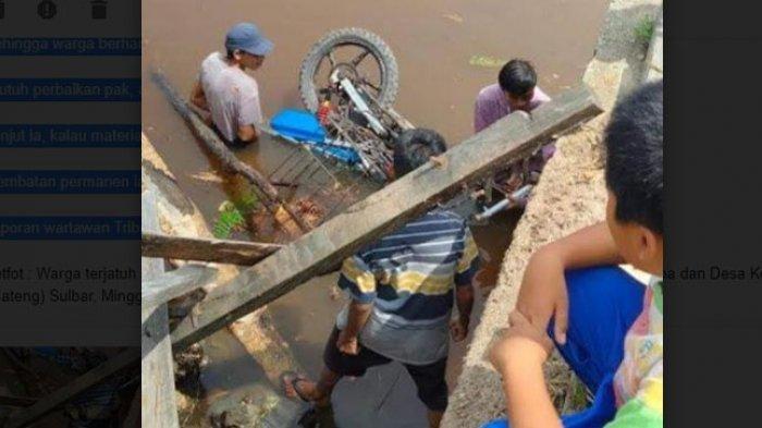 Jembatan Kayu Amburk, Seorang Pengendara Motor Jadi Korban dan Terjatuh ke Sungai