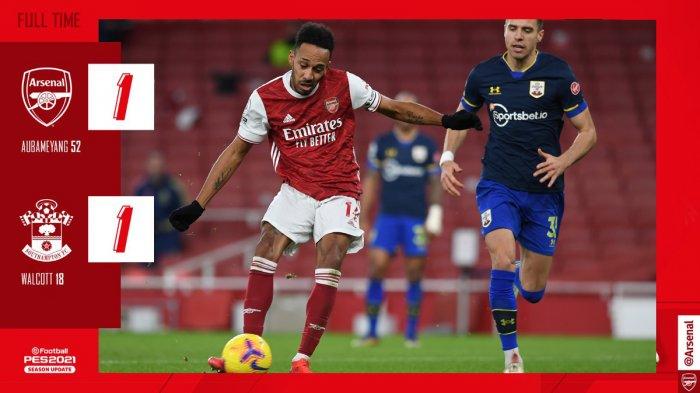 Hasil Liga Inggris Arsenal vs Southampton, Gabriel Kartu Merah, Aubameyang Cetak Gol, Arsenal Imbang